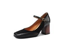 Fashion Women's High Heeled Shoes Chunky Heeled Square Toe Ankle Boots Wedding Party High Heels Sandals(Black,40)