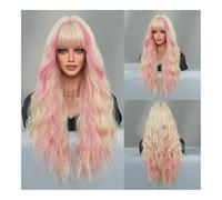 Fashion Women'S Long Curly Hair Silver Gray Pink Big Wave Full Top Hair Set Halloween Wig(Blackpickbeige) (SilvergrayPink)