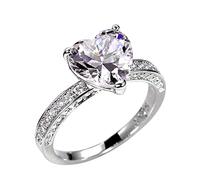 Fashion Women'S Love Heart Zirconia Ring Engagement Wedding Ring Western Wedding Ring (Silver, 8)