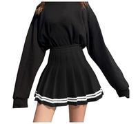 Fashion Women's Plaid Pleated A Line Skirt Burnout High Waist Short Skirt, black, M