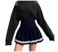 Fashion Women's Plaid Pleated A Line Skirt Burnout High Waist Short Skirt, navy, S