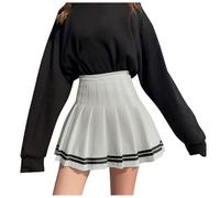 Fashion Women's Plaid Pleated A Line Skirt Burnout High Waist Short Skirt, White, S