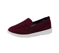 Fashion Women's Shallow Mouth Athletic Casual Shoes Large Size Round Toe Ladies Casual Shoes Slip On Trainers (Red, 37)