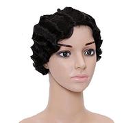 Fashion Women's Short Pixie Cut Curly Hair Black Wig high Temperature Resistant Chemical Fiber Synthetic Wig Breathable Rose Net Ease cleanup (Black 8in)