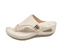 Fashion Women's Summer Sandals Stylish Hollow Out Design Thick Sole Flip Flops with Closed Toe for Ultimate Comfort (Beige, 7)