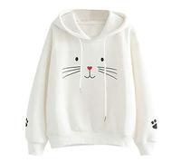 Fashion Women's Top Cat Print Shirt Long Sleeve Sweatshirt Casual Loose Blouse T Shirt Print, White, S
