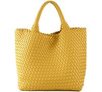 JINMANXUE Fashion Woven Bag Shopper Bag Travel Handbags and Purses Women Tote Bag Large Capacity Shoulder Bags, Yellow, L