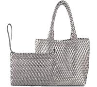 Fashion Woven Bag Shopper Bag Travel Handbags and Purses Women Tote Bag Large Capacity Shoulder Bags, Silver Gray1, 16.1" W x 7.1" D x 11" H