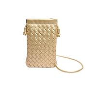 Fashion Woven Small PU Leather Crossbody Cell Phone Bag Chic Weave Shoulder Cellphone Purse Wallet Unique Vacation Hangbags, Gold, One Size