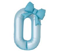 Fashion Yo 40'' Number with Bow Balloon, Self Inflating Foil Light Pink Set 0-9, Pastel Pink Helium Balloon for Girls Birthday Party Decorations Anniversary Supplies (Blue Number 0)