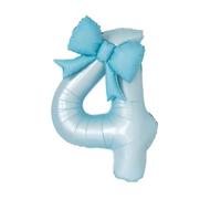 Fashion Yo 40'' Number with Bow Balloon, Self Inflating Foil Light Pink Set 0-9, Pastel Pink Helium Balloon for Girls Birthday Party Decorations Anniversary Supplies (Blue Number 4)