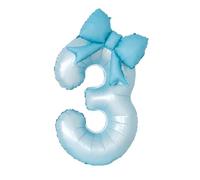 Fashion Yo 40'' Number with Bow Balloon, Self Inflating Foil Light Pink Set 0-9, Pastel Pink Helium Balloon for Girls Birthday Party Decorations Anniversary Supplies (Blue Number 3)
