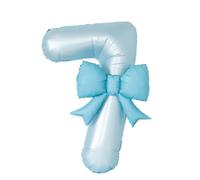 Fashion Yo 40'' Number with Bow Balloon, Self Inflating Foil Light Pink Set 0-9, Pastel Pink Helium Balloon for Girls Birthday Party Decorations Anniversary Supplies (Blue Number 7)