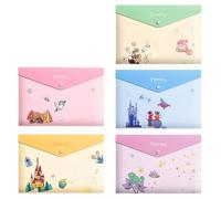 FASHION YO 5PCS Plastic Wallets A4, 5 Different Designs Plastic Folders Popper Folder with Snap Closure, Lightweight Wallets for Document Office School Organization for Kids Adults (Princess)