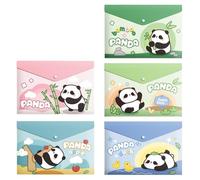 FASHION YO 5PCS Plastic Wallets A4, 5 Different Designs Plastic Folders Popper Folder with Snap Closure, Lightweight Wallets for Document Office School Organization for Kids Adults (Panda)