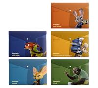 FASHION YO 5PCS Plastic Wallets A4, 5 Different Designs Plastic Folders Popper Folder with Snap Closure, Lightweight Wallets for Document Office School Organization for Kids Adults (Zoo)