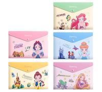 FASHION YO 5PCS Plastic Wallets A4, 5 Different Designs Plastic Folders Stch Popper Folder with Snap Closure, Lightweight Wallets for Document Office School Organization for Kids Adults (Princess)