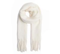 FASHION YOU WANT Women's Web Knitted Scarf Plain Colours and Long Thick Fringes, Warm Winter Stole, Plain white, 37 x 220 cm mit 17 cm Fransen