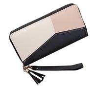 Fashion Zipper Wallet Multifunctional Long Zipper Women's Wallet with Large Capacity PU Leather, black, Geometric Color Block