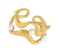Fashionable Adjustable Rings Opening Jewelry Wide Waves Pattern Stainless Steel Texture for Various Occasion Fashion