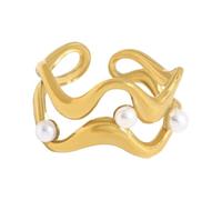 Fashionable Adjustable Rings Opening Jewelry Wide Waves Pattern Stainless Steel Texture for Various Occasion Decorative