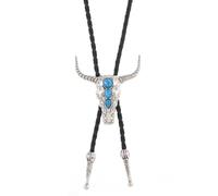 Fashionable Adjustable Tie Metal Cattle Head Charm For Modern Styling Photo Props Adjustable PU Leather Cord Jewelry, Ancient Silver, One Size