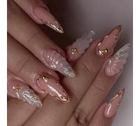 Fashionable Almond Shape False Nails French Waveing Detailing ABS Materials Snugs Easy To Wear For Travel Work Social Event French Design Press On Nail