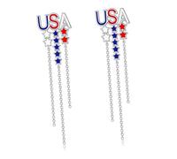 Fashionable Americans Flag Earrings Star and Long Tassels Designs Accessories for Holiday Celebrations Fashion Statement Earrings
