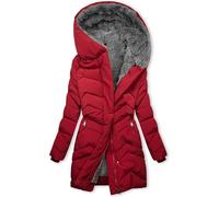 Fashionable and Casual Hooded Jacket Velvet and Cotton with Plain Zip and for Women Weather Jacket Women Waterproof Breathable, red, L