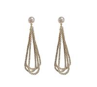 Fashionable And Elegant Gorgeous Pearls Tassel Earrings Drop Chain Earrings Pearl Heart Drop Earrings (A, One Size)