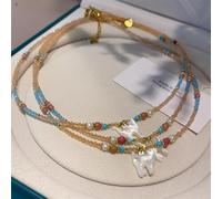 Fashionable and refreshing dopamine colored crystal beaded white butterfly shell cat necklace creative versatile clavicle chain