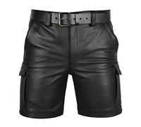 Fashionable and Trendy to Pair with Solid Pu Casual Men's Gothic Short Leather Pants Sec Shorts Flashy Shorts Black