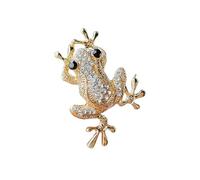 Fashionable Animal Brooch with Green Crystal Decoration Sparkling Crystal Frog Pen Trendy Women Accessories Jewellery Slanted Leaf Diamonds Frog Brooch Coat Accessory, one size, As described