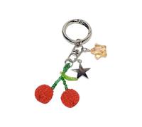 Fashionable Cherry Designs Keyring with Heart and Beads Detail Bag Pendant, Circle Keychain Cher, Bohemian