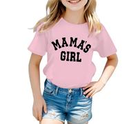 Fashionable Comfortable Breathable Lightweight Playful Stylish Colorful Soft Adorable Cute Graphic Print Round Neck Short Sleeve Tee, Summer Casual Top Little Girls #D Pink