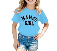 Fashionable Comfortable Breathable Lightweight Playful Stylish Colorful Soft Adorable Cute Graphic Print Round Neck Short Sleeve Tee, Summer Casual Top Little Girls #D Blue