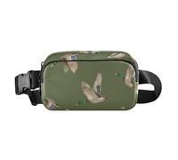 Fashionable Crossbody Bag Waist Packs for Women Men Mini Belt Bag Travel Wallet with Adjustable Strap for Travel Shopping Running Birds Wild Ducks Drake on Green Background