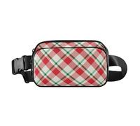 Fashionable Crossbody Bag Waist Packs for Women Men Teenagers Large Capacity Crossbody Passport Bag, Cream merry Christmas Buffalo Plaid Tartan Check Scotland Red, 8" x 5.3" x 2.3", Retro, Cream merry