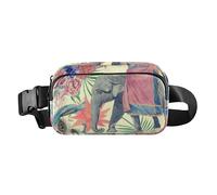 Fashionable Crossbody Bag Waist Packs for Women Men Teenagers Mini Crossbody Passport Bag with Adjustable Strap for Travel Running Hiking Elephant Peacock Tropical Animals