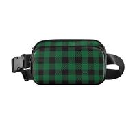 Fashionable Crossbody Bag Waist Packs for Women Men Teens Small Bum Belt Bag with Adjustable Strap, Buffalo Plaid Check Tartan Scotland black green, 8" x 5.3" x 2.3", Retro, Buffalo Plaid Check Tartan