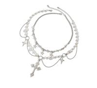 Fashionable Crosses Pearls Necklace Unique Crosses And Pearls Necklace Set Neck Chain Charm For Mature Women Formal Occasion