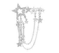 Fashionable Crystals Five Point Star Pin With Drop Tassels Designs Portable Accessory For Casual Or Formal Outfits Trendy Chain Fringe Pin