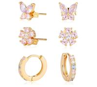 Fashionable Cubic Zirconia Earrings Floral and Butterfly Hoop Studs Ear Accessory for Sweet Styles Enthusiasts Gold Plated Brass Earrings