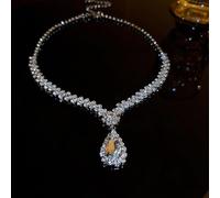 Fashionable diamond-studded water drop tassel necklace and earrings two-piece set, light luxury temperament clavicle chain, high-end necklace for women