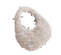 Fashionable Double Handle Evening Bag Faux Pearls Detailing Modern Compact Design Lightweight Women's Accessory Trendy Beaded Handbag For Outfits