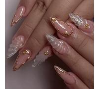 Fashionable False Nails in Almond Shape, French Wave Details, ABS Materials, Tight-fitting, Easy to Carry for Travel, Work, Social Events, Artificial Nails Made of ABS