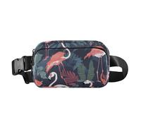 Fashionable Fanny Pack Waist Bag for Women Men Waterproof Cross Body Bag Belt Pack with Adjustable Strap for Workout Running Hiking White Dark Green Color Flamingo