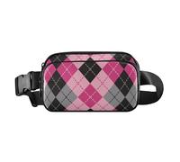 Fashionable Fanny Waist Pack for Women Men Teens Multipurpose Belt Bag Travel Wallet with Adjustable, Argyle Buffalo Plaid Tartan Check Scotland Pink Black, 8" x 5.3" x 2.3", Retro, Argyle Buffalo
