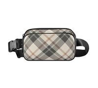 Fashionable Fanny Waist Pack for Women Men Water Resistant Crossbody Sling Bag with Adjustable Strap, Buffalo Plaid Tartan Check Scotland Grey Orange Beige, 8" x 5.3" x 2.3", Retro, Buffalo Plaid
