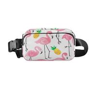 Fashionable Fanny Waist Pack Peach Flamingo Yellow Pineapple Women Men Teenagers Water Resistant Belt Bag with Adjustable Strap for Workout Running Hiking, Peach Flamingo Yellow Pineapple, One Size